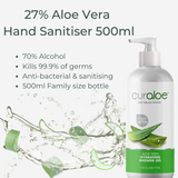 Curaloe 500ml Hand Sanitiser 27% Aloe Vera - Effectively Kills Germs