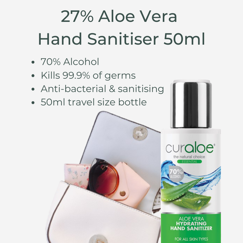 Curaloe 50ml Mini Aloe Vera Hand Sanitiser: Travel Packing Essentials