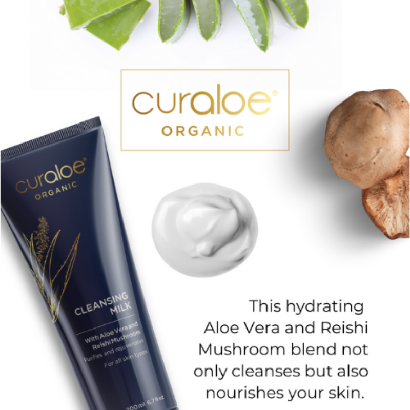 Curaloe Organic Cleansing Milk 200ml - 79% Aloe Vera and Reishi Mushroom