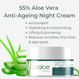 Curaloe 55% Aloe Vera Anti-Ageing Night Cream - With Aloe Vera, Shea Butter and Hyaluronic Acid